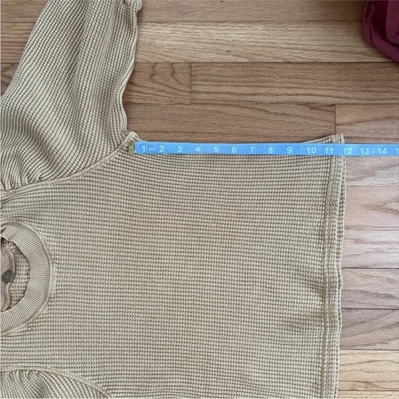 Free People FP One Womens Top XS Mustard Tasha Waffle Thermal Long Puff Sleeve - Picture 8 of 10